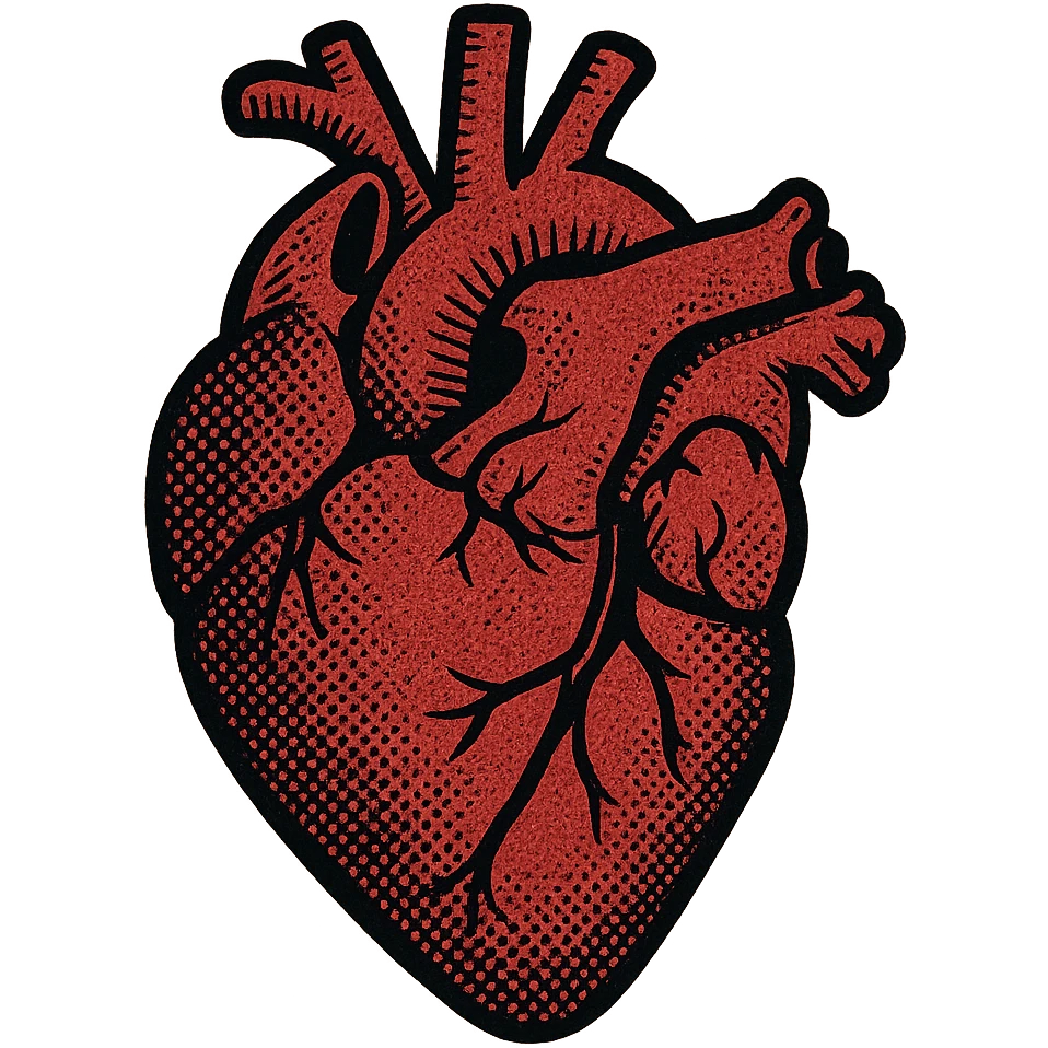 a heart in burgundy color, old school comic book style emoji