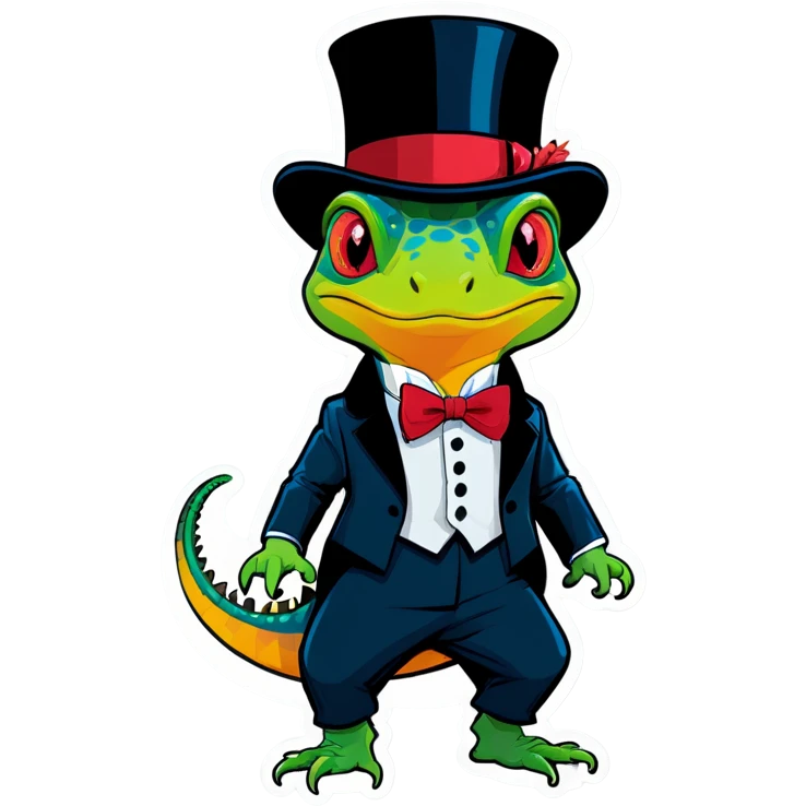 Cute lizard in a top hat and suit emoji