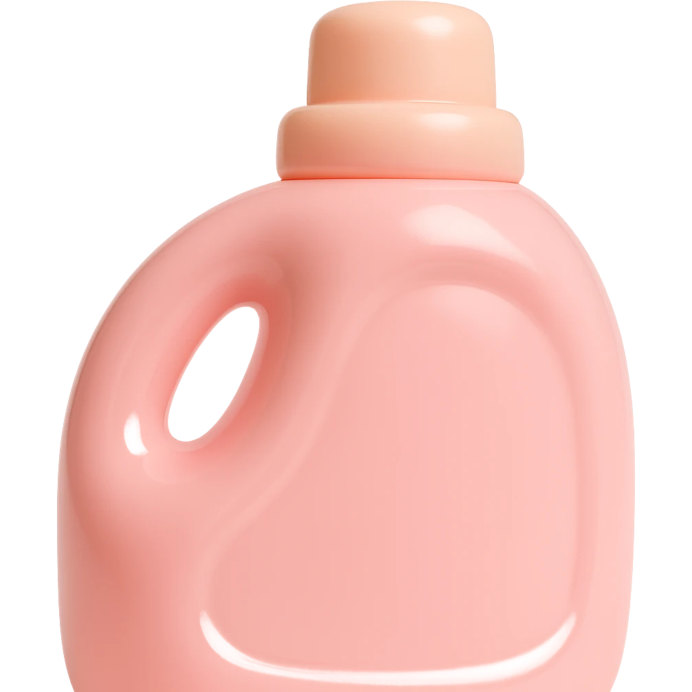 Show a close-up of the vinyl figure style detergent bottle, emphasizing the glossy vinyl texture and playful details emoji