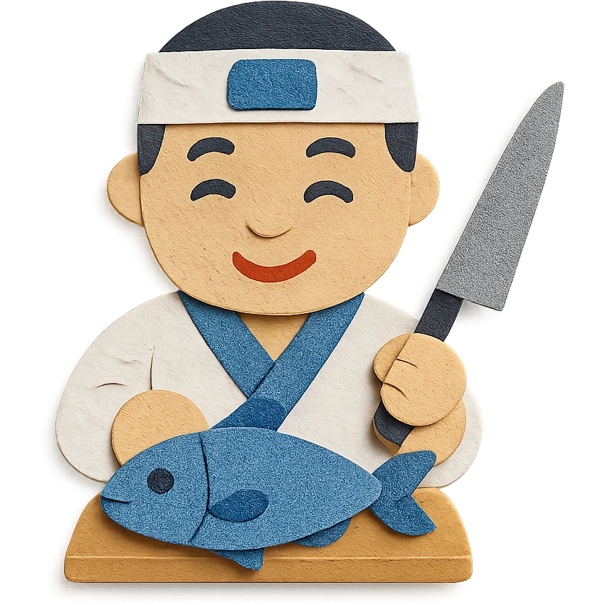 Korean sushi master slaying a fish emoji