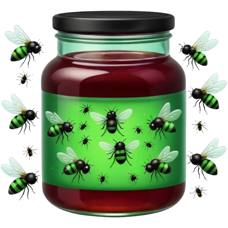Jar of jams, surrounded by flies emoji