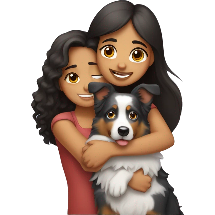 Hispanic girl pretty hugging Australian shepherd dog emoji