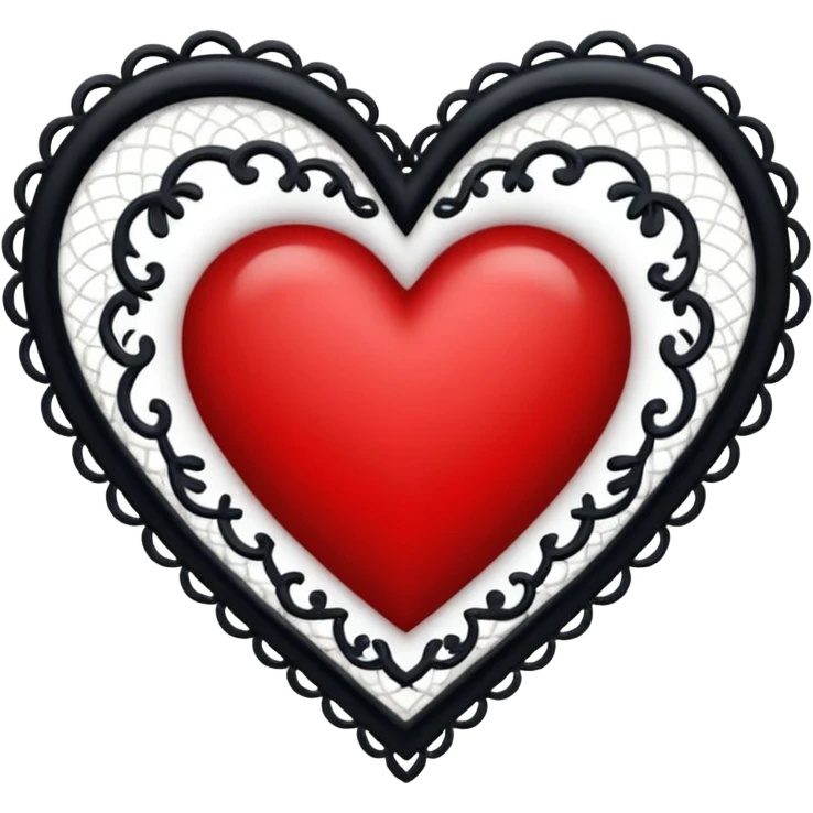 black heart with red center and white lace emoji