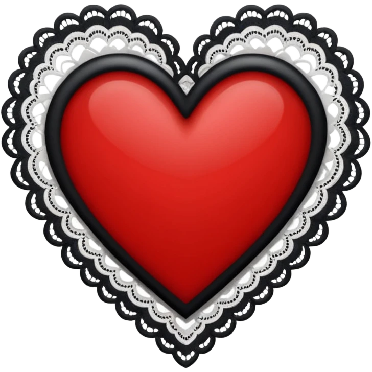 black heart with red center and white lace emoji