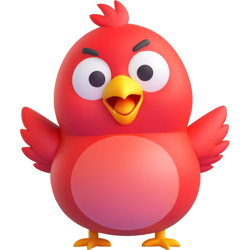 chubby red bird, playful pose, Microsoft Fluent 3D emoji style emoji
