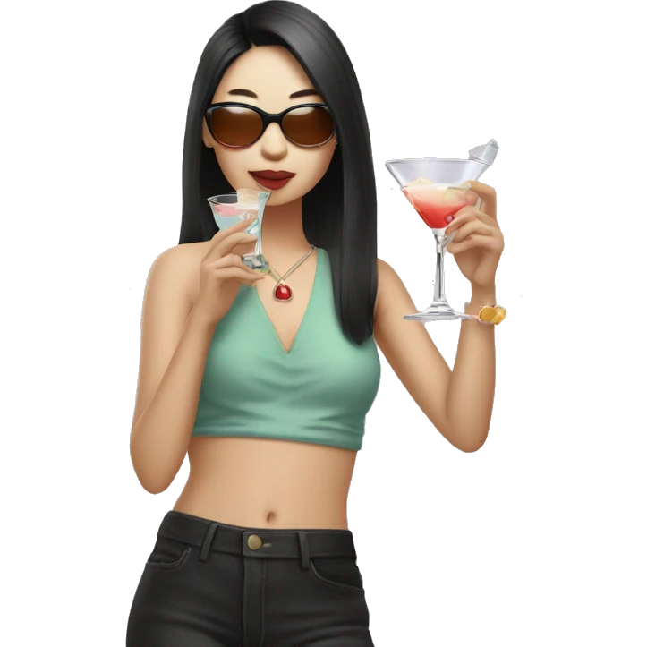 Cool Pretty Asian cool drinking martini emoji