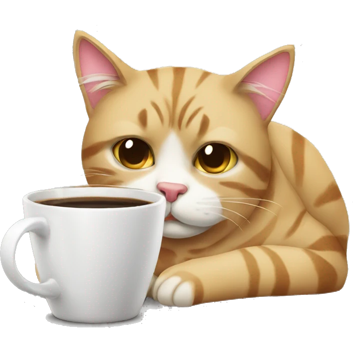 tired cat drinking coffee emoji