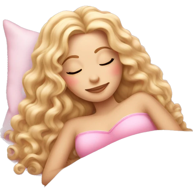 gorgeous white woman with long blonde curly hair sleeping on pink princess bed emoji