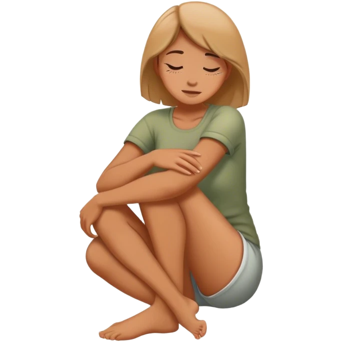 Woman hugging her knees, enjoying solitude emoji
