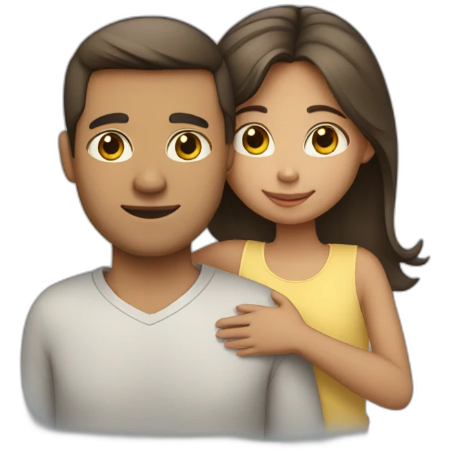 A girl hugs her parents (light skin color, dark hair) emoji