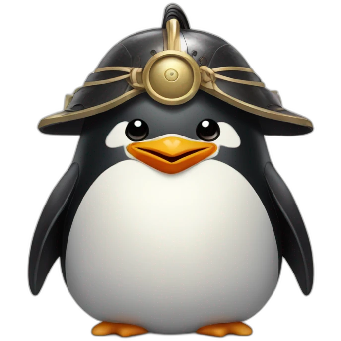 penguin with face wearing samurai helmet with big horns emoji
