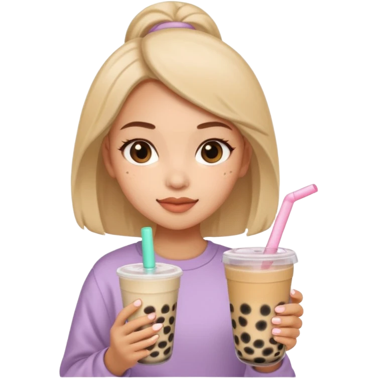 Una chica haciéndose la skincare y tomándose un boba tea  emoji