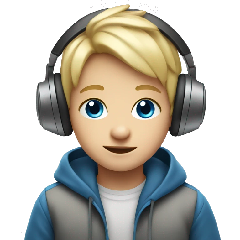 Cubby, blonde, little kid with blue eyes and has headphones on emoji