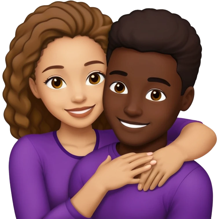Lightskin woman hugging darkskin man emoji