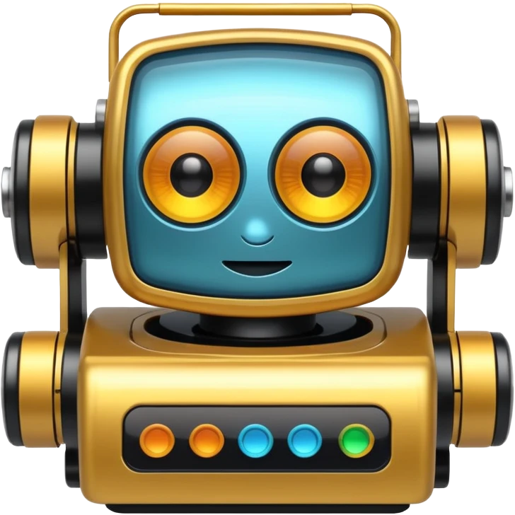 small animated AI machine vision device with moving elements, lively and expressive style emoji