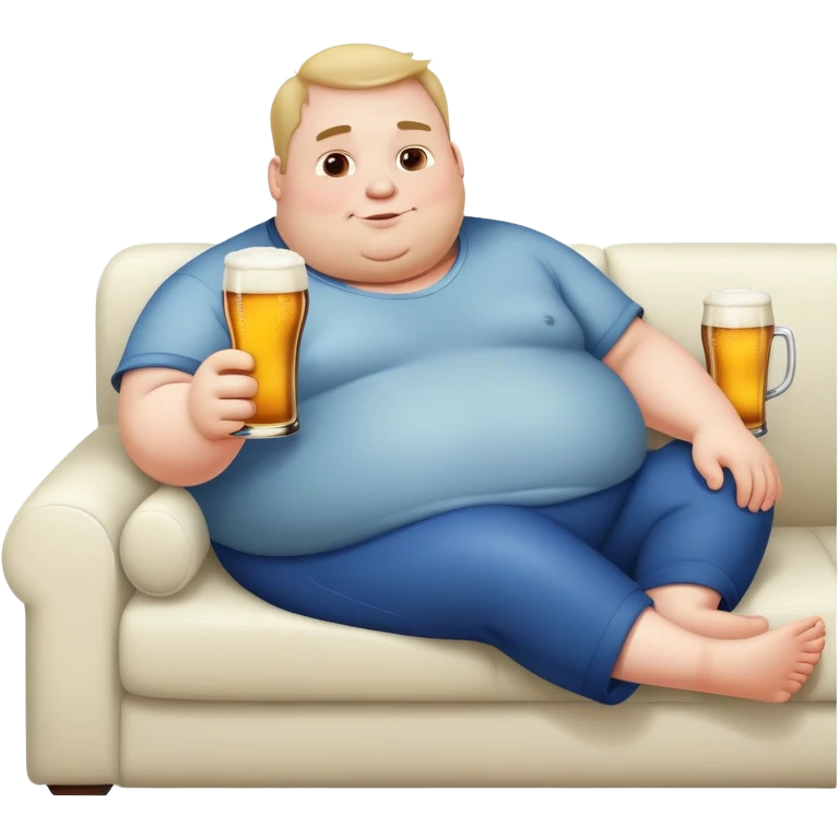 Жирный мужик лежит на диване и держит в руке пиво emoji