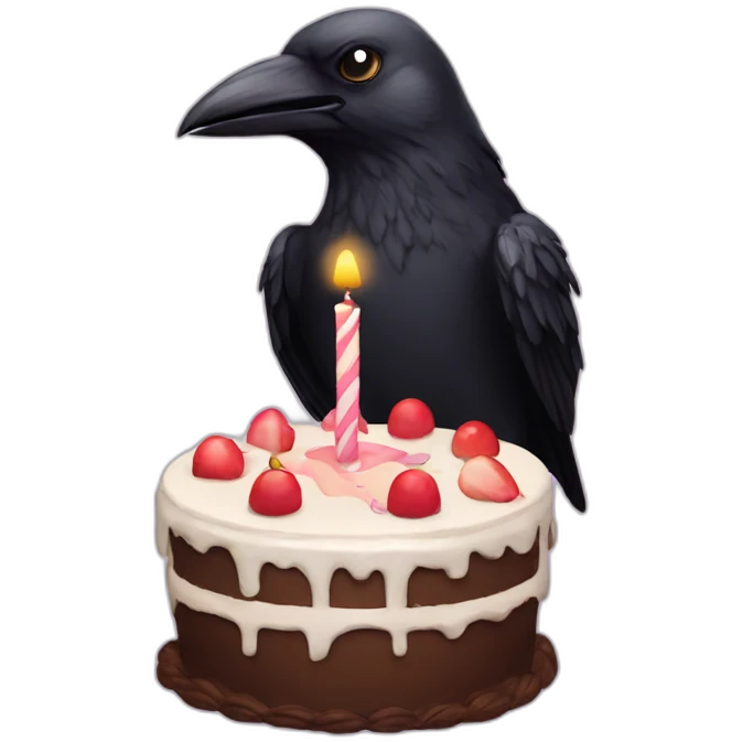 Crow with a Birthday cake emoji