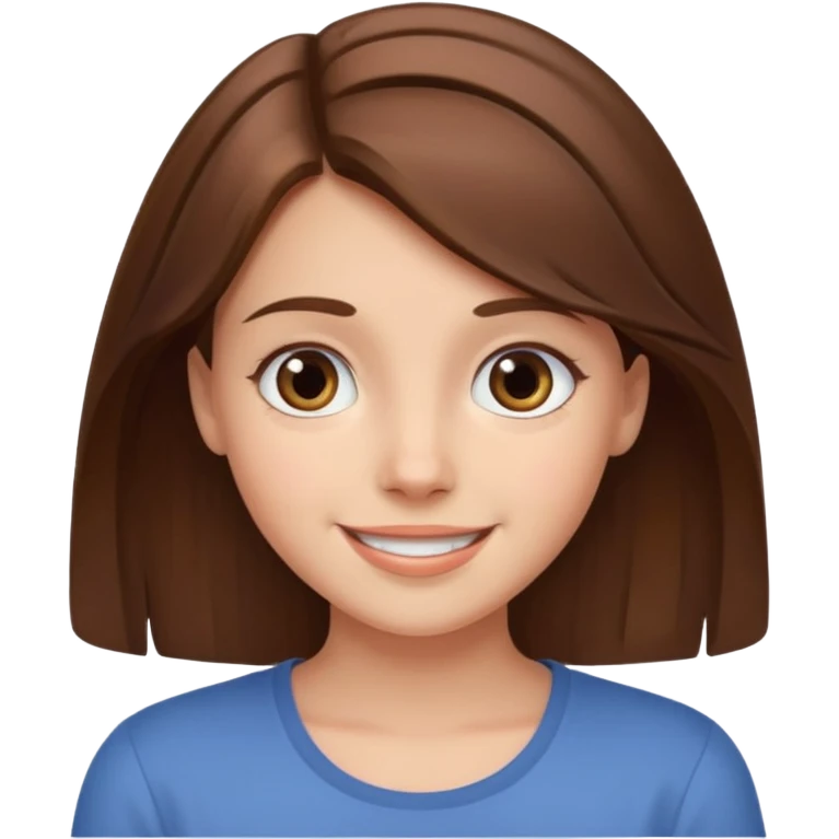smiling girl named Tess, medium brown hair, expressive eyes emoji