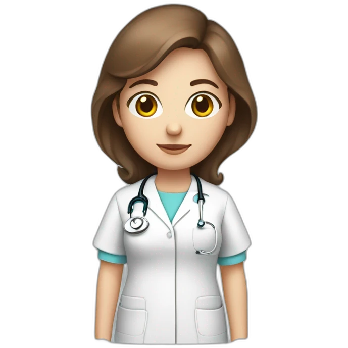 white midwife with brown hair, stethoscope, gown and sterile garment emoji