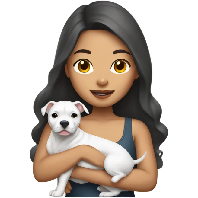 Pretty Filipino woman holding gray pit bull puppy emoji