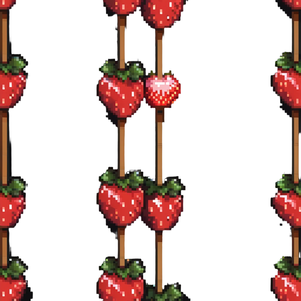 three strawberries on a wooden skewer coated in shiny sugar glaze emoji