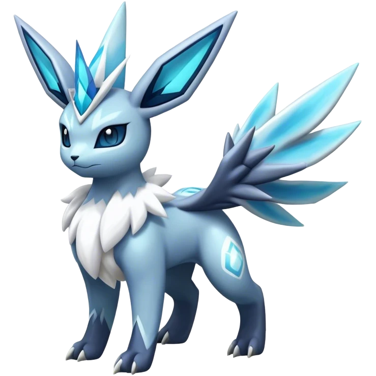 Fluffy ethereal celestial Kyurem-Glaceon-dialga-hybrid, full body emoji