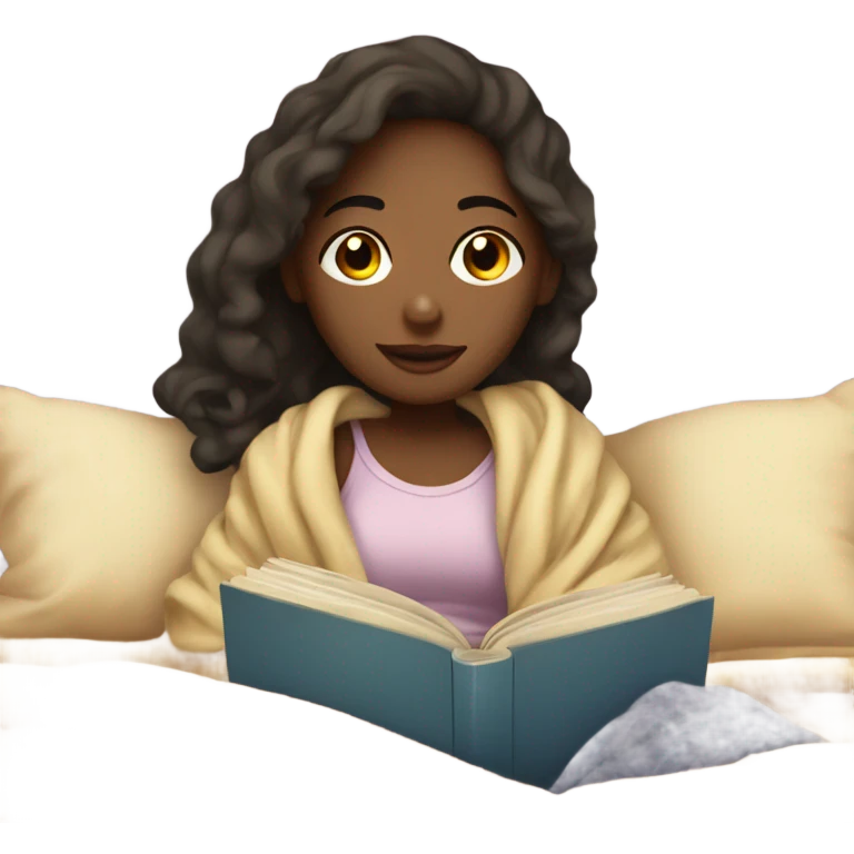 Girl with blanket and book in bed emoji