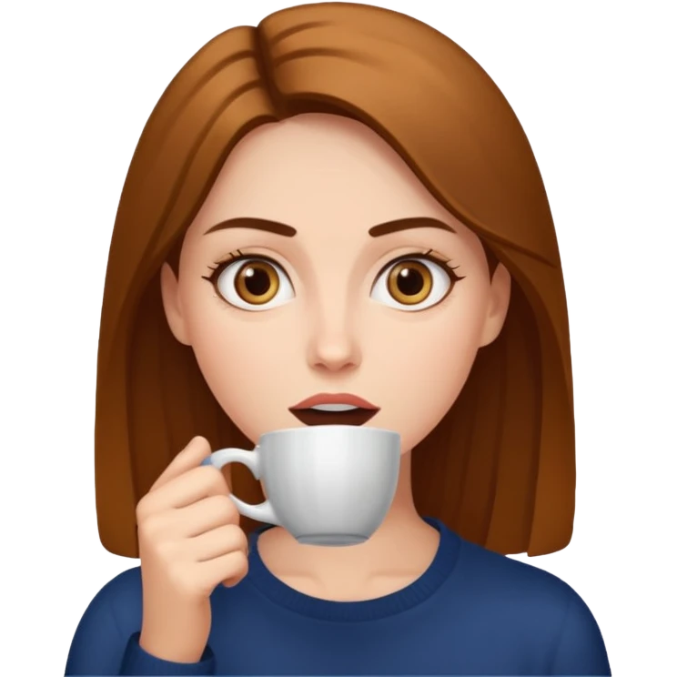 Woman drinking coffee and The edges of the eyes are wide open. emoji
