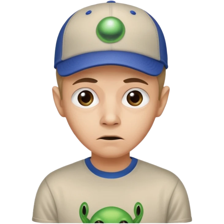 trust no one Mulder from the x-files looking very very worried wearing a t-shirt and a baseball cap with a picture of an alien emoji