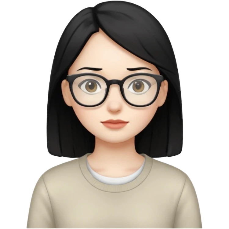 siyah saçlı, beyaz tenli, gözlüklü, basic giyinen bir kiz emoji