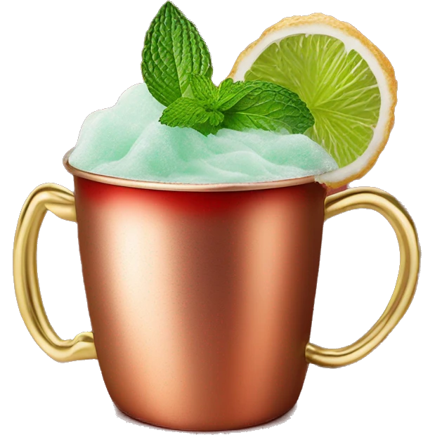 a moscow mule drink in a red cup, ginger foam, and mint leaves on top emoji