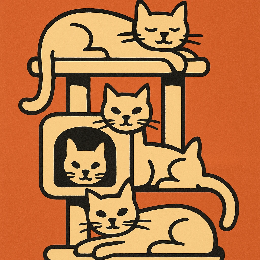 cats relaxing in a vertical playhouse emoji
