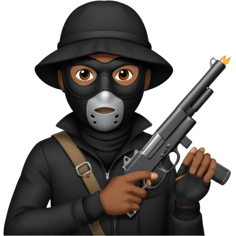 A black male in a robber mask with a gun emoji