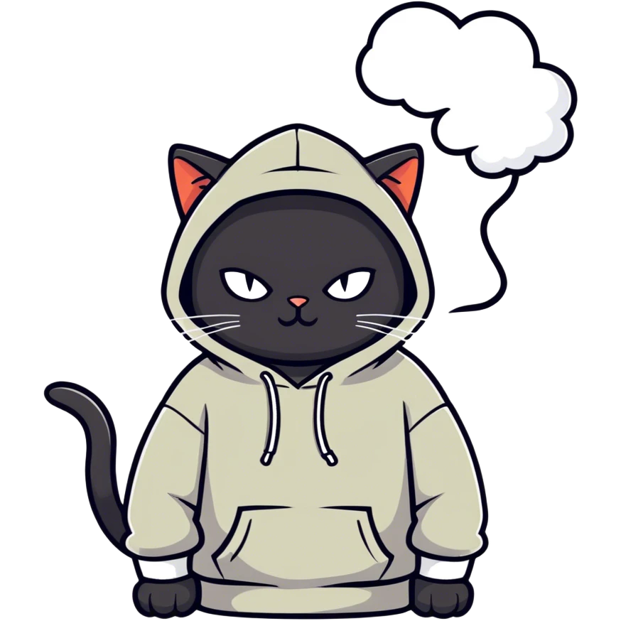 Black cat smoking with a hoodie  emoji