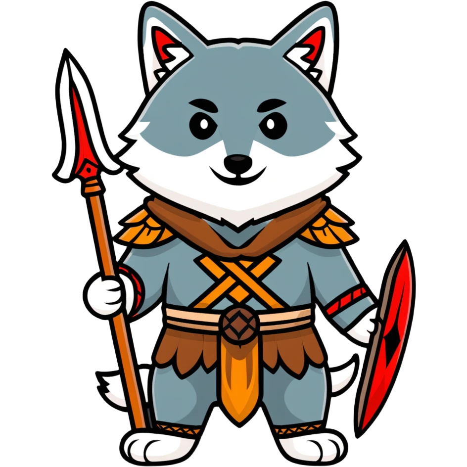 Russian pagan warrior with wolf pelt, spear, ancient Slavic symbols emoji