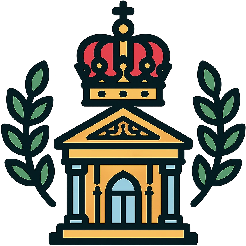 Victorian Empire icon, elegant, ornate, regal, with Victorian architectural elements, crown, and laurel, suitable for a logo or app icon emoji