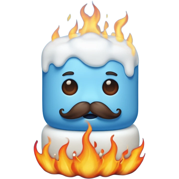 blue marshmallow on fire with mustache, just marshmallow emoji