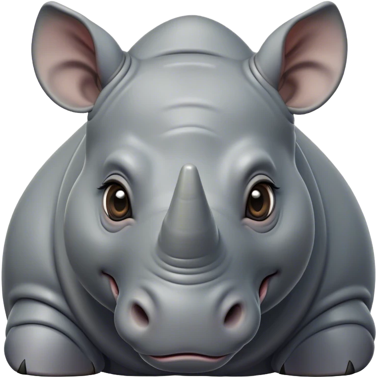 Cinematic Cute Rhinoceros Portrait Emoji, Head tilted playfully and inquisitively, featuring a rugged, glossy slate-gray hide with a gentle, rounded horn and round, sparkling eyes filled with curious wonder, Simplified yet irresistibly adorable features, highly detailed, glowing with a warm, friendly glow, high shine, affectionate and mighty, stylized with a touch of ancient charm, bright and endearing, soft glowing outline, capturing the essence of a mischievous yet loving rhinoceros, so playful it feels like it could stomp out of the screen and into your arms! emoji