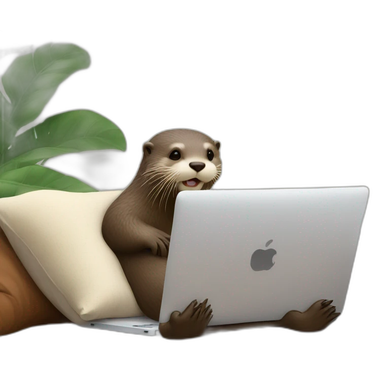 otter leaning against a pillow while using a macbook emoji