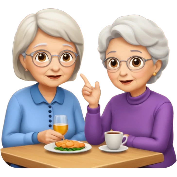 conversación dentro de un restaurant  dos personas y una de las persoans sea una abuela emoji