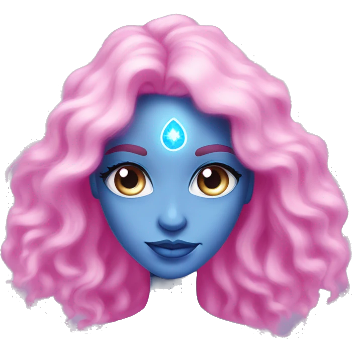 magical diva with pink andromedan skin long hair and blue eyes glowing third eye emoji