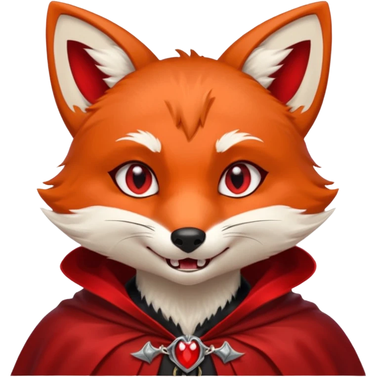 Vampire animal, fox in red collar cloak, red eye, fang emoji