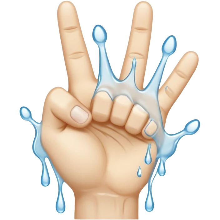 A fist with two middle fingers stretched together out with white water dripping heavily off them emoji