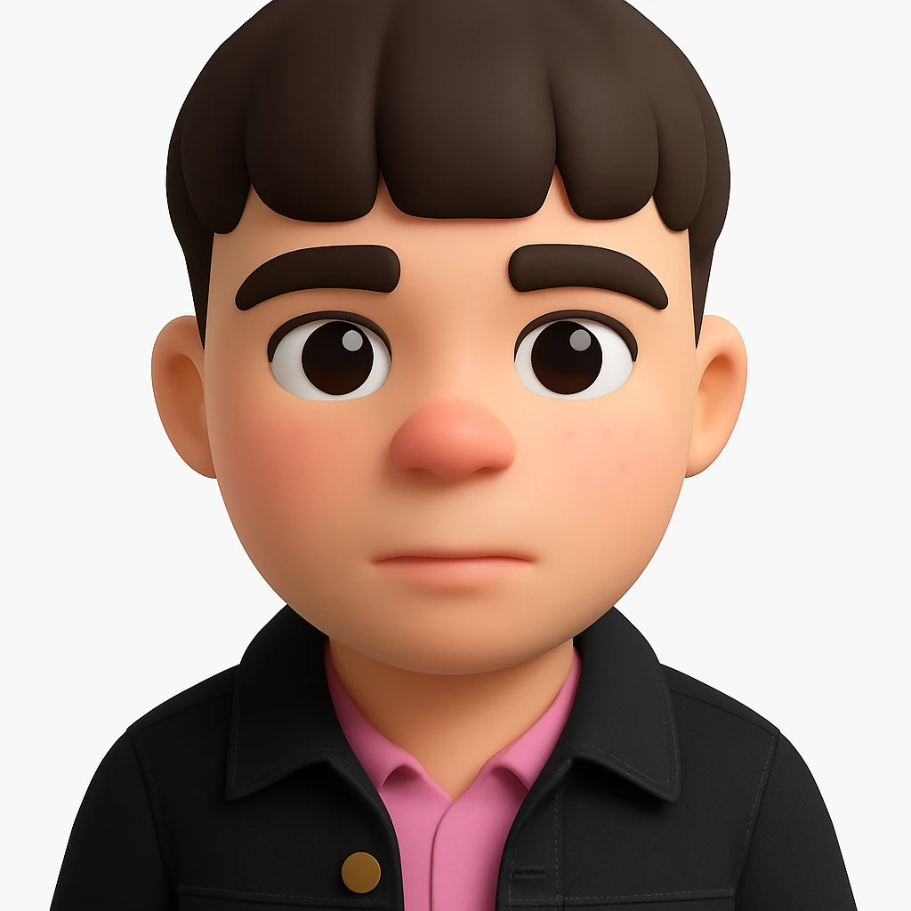 Create a 3D emoji in the style of Microsoft fluent emojis. Add a black denim jacket to the person while preserving the facial expression and overall appearance. Remove the background. emoji