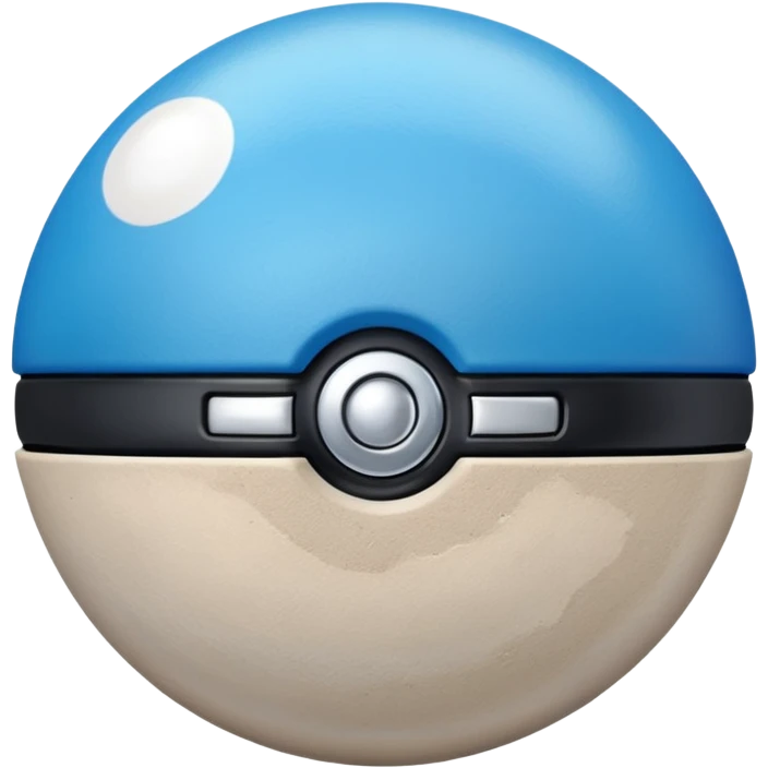 blue pokeball emoji, top half is a more saturated blue, bottom half is white, black stripe, with a white sheen, with a pearlescent finish, with a sand effect emoji
