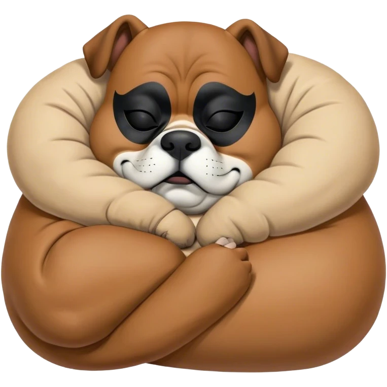 Cinematic Meme-Worthy Chubby Sleeping Boxer Portrait Emoji, Head resting peacefully with a contented smile, showcasing a delightfully chubby build and a luxuriously soft fawn coat with a striking black mask, eyes shut in a serene nap, Simplified yet hilariously adorable features, highly detailed, glowing with a soft, drowsy light, high shine, relaxed and utterly lovable, stylized with an air of playful laziness, bright and heartwarming, soft glowing outline, capturing the essence of a comically sleepy Boxer, so meme-worthy it feels like it could instantly become the next viral sensation of adorable slumber! emoji