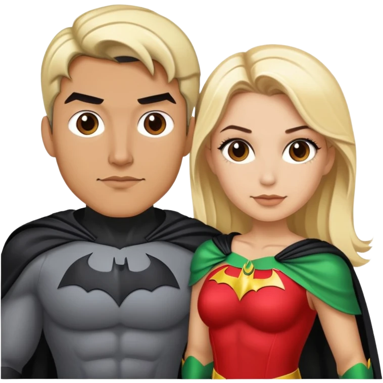 Latino guy looks like Batman blonde women is Robin  emoji