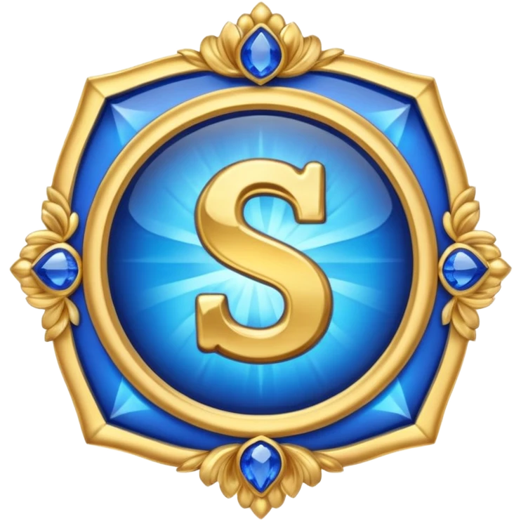 Create a custom emoji badge featuring a stylized letter “S”. Style it after the Challenger rank from League of Legends. Use gold & sapphire blue colors, radiant glow effects, and a majestic, high-prestige frame and elite aura.
 emoji