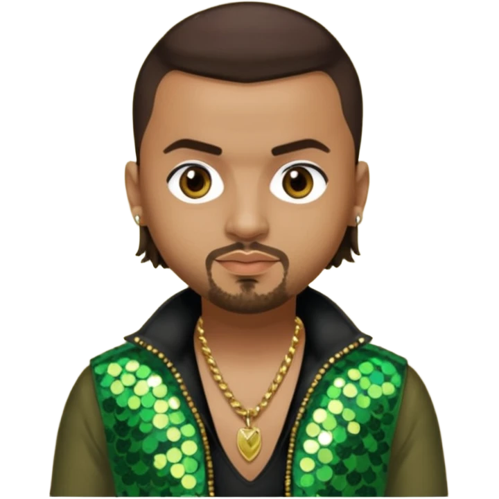 Sean Paul with dark brown hair, olive sequin outfit emoji