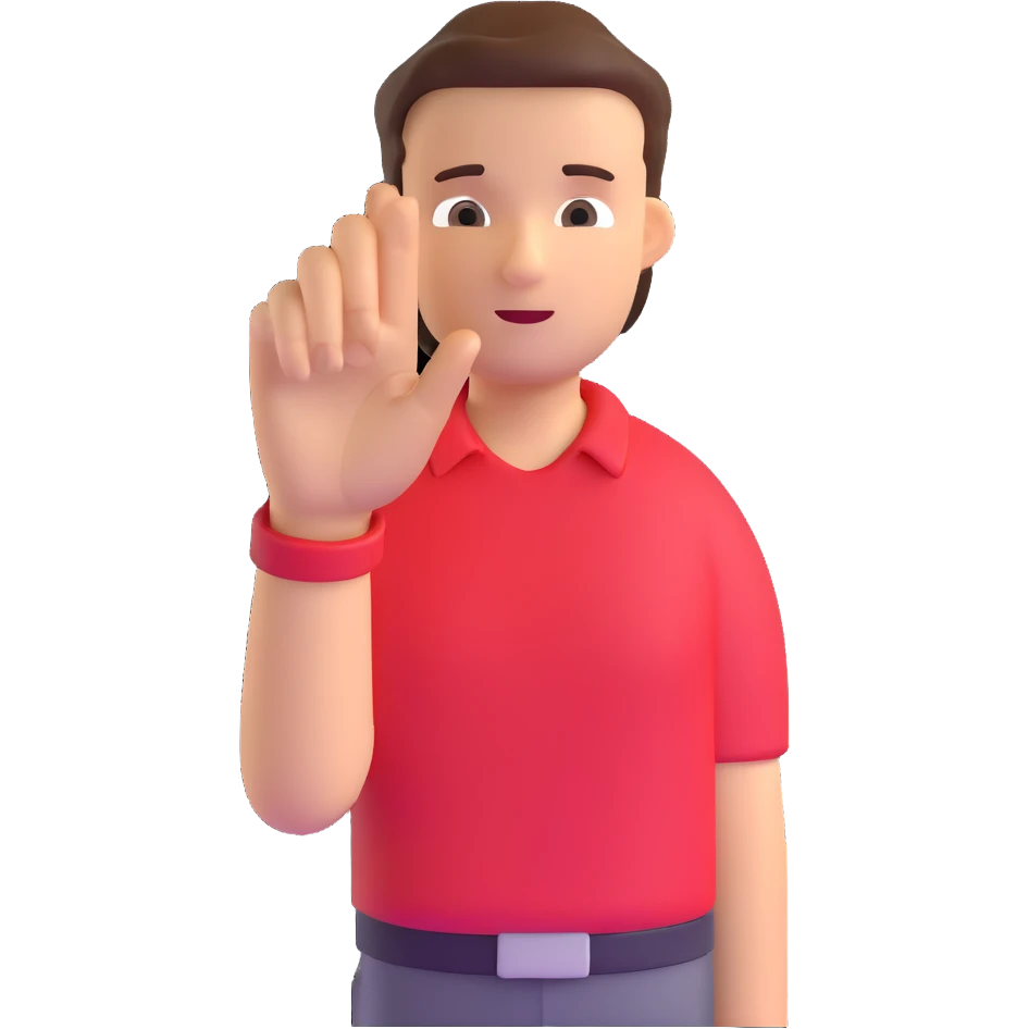person in a red shirt making a stop hand gesture emoji